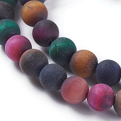 Colorful Natural Tiger Eye Beads Strands, Dyed & Heated , Frosted, Round, Colorful, 8mm, Hole: 1.2mm, about 46~49pcs/strand, 14.7~15.3 inch(37.5~39cm)
