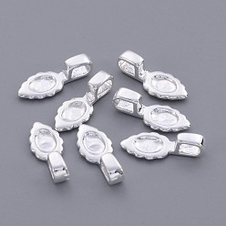 Silver Brass Glue-on Flat Pad Bails, Leaf, Silver Color Plated, about 6.5mm wide, 16mm long, 1.5mm thick, hole: 3x2mm