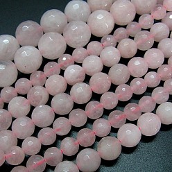 Rose Quartz Natural Rose Quartz Beads Strands, Faceted, Round, Pink, 10mm, Hole: 1mm, about 38pcs/strand, 15.75 inch