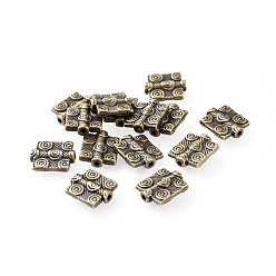 Antique Bronze Tibetan Style Rectangle Beads, Alloy Beads, Lead Free & Nickel Free & Cadmium Free, Antique Bronze Color, 10mm wide, 12mm long, 3mm thick, hole: 1mm