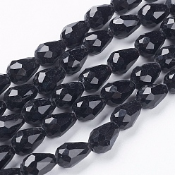Black Glass Beads Strands, Faceted, Drop, Black, 11x8mm, Hole: 1mm, about 57~59pcs/strand, 26.38~26.77 inch