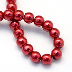 FireBrick Baking Painted Glass Pearl Bead Strands, Pearlized, Round, FireBrick, 3~4mm, Hole: 0.5mm, about 195pcs/strand, 23.6 inch