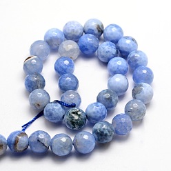 Cornflower Blue Dyed Natural Agate Faceted Round Beads Strands, Cornflower Blue, 8mm, Hole: 1mm, about 48pcs/strand, 15.3 inch