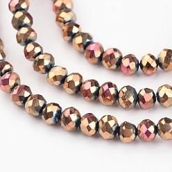 Rose Gold Plated Electroplate Glass Beads Strands, Faceted Rondelle, Rose Gold Plated, 3x2.5mm, Hole: 1mm, about 133pcs/strand, 13 inch