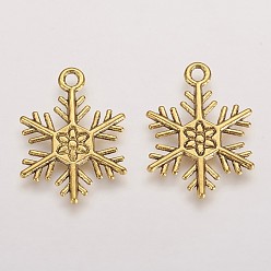 Antique Golden Tibetan Style Alloy Pendants, Cadmium Free & Lead Free, Snowflake, for Christmas, Antique Golden, 26x19x2mm, Hole: 2mm