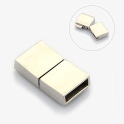 Stainless Steel Color Rectangle 304 Stainless Steel Matte Magnetic Bracelet Clasps,  with Glue-in Ends, Stainless Steel Color, 23.5x12x5mm, Hole: 3x10mm