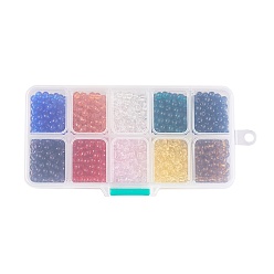 Mixed Color 10 Colors Transparent Glass Beads, Round, Mixed Color, 4mm, Hole:0.5mm, about 205~208pcs/color, 2050~2080pcs/box