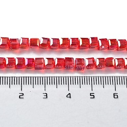 Красный Гальванические стеклянные бусины, с покрытием AB цвета, граненые, кубические, красные, 4x4x4 мм, отверстие : 1 мм, около 98 шт / нитка, 15.7 дюйм