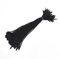 Black Polyester Cord with Seal Tag, Plastic Hang Tag Fasteners, Black, 205x1mm, Seal Tag: 12x3mm and 10x4mm, about 1000pcs/bag
