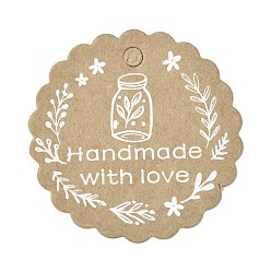 Word Kraft Paper Gift Tags, Hang Tags, with Jute Twine, Flat Round with Lacework, Word, 4.5x0.05cm, Hole: 5mm, 50pcs