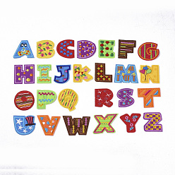 Letter A~Z Computerized Embroidery Cloth Iron On/Sew On Patches, Costume Accessories, Appliques, Alphabet, Mixed Color, Letter A~Z, 37~40x35~53x1.5mm, 260pcs/bag