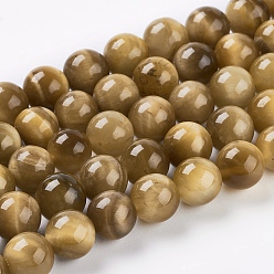 Tiger Eye Natural Gold Tiger Eye Beads Strands, Grade A, Round, 8mm, Hole: 1mm about 24pcs/strand, 8 inch