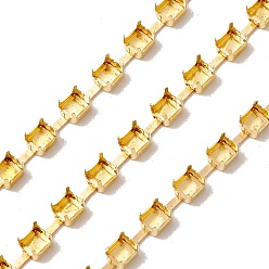Golden 50M Rectangle Brass Rhinestone Claw Setting Chains, Golden, 3x2.5x2.7mm, Tray: 2.5x2mm