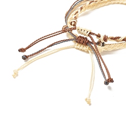 Хаки 3шт. 3 наборы браслетов из вощеного полиэстера, браслеты из многожильного шнура для женщин, хаки, внутренний диаметр: 2-1/4~3-3/8 дюйм (5.7~8.6 см), 1 шт / стиль