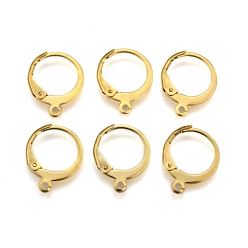 Real 24K Gold Plated 304 Stainless Steel Leverback Earring Findings, with Loop, Ring, Real 24K Gold Plated, 14.5x12x2mm, Hole: 1.2mm, Pin: 1x0.8mm