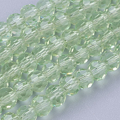 Vert Pâle Chapelets de perles en verre, à facettes (32 facettes), ronde, vert pale, 4mm, Trou: 1mm, Environ 98 pcs/chapelet, 13.7 pouce