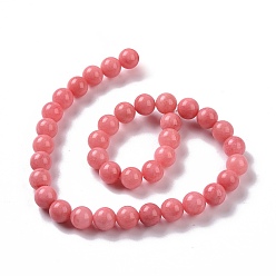 Salmon Natural Malaysia Jade Beads Strands, Imitation Rhodochrosite, Round, Dyed, Salmon, 6mm, Hole: 0.8mm, about 64pcs/strand, 15 inch
