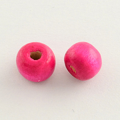 Rose Foncé Perles de bois naturel teintes, ronde, sans plomb, rose foncé, 10x9mm, trou: 3 mm, environ 3000 pcs / 1000 g