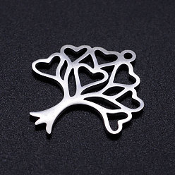 Stainless Steel Color 201 Stainless Steel Hollow Pendants, Tree of Life, Stainless Steel Color, 23x20.5x1mm, Hole: 1.5mm