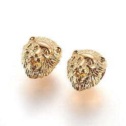 Golden 304 Stainless Steel Beads, Ion Plating (IP), Lion Head, Golden, 13x11.5x10.5mm, Hole: 3mm