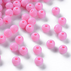 Rose Chaud Perles acryliques opaques, ronde, rose chaud, 6x5mm, Trou: 1.8mm, environ4400 pcs / 500 g