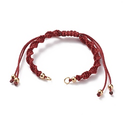 Red Adjustable Polyester Braided Cord Bracelet Making, with Brass Beads and 304 Stainless Steel Jump Rings, Golden, Red, Single Chain Length: about 5-1/2 inch(14cm)