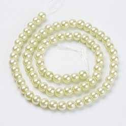 Verge D'or Pâle Brins de perles de verre teints écologiques, Grade a, ronde, cordon en coton fileté, verge d'or pale, 6mm, Trou: 1.2~1.5mm, Environ 70 pcs/chapelet, 15.7 pouce