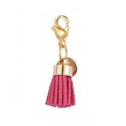 Mixed Color Suede Cord Tassel Pendants, with Brass Findings and 304 Stainless Steel Lobster Claw Clasps, Mixed Color, 33mm