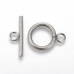 Stainless Steel Color 304 Stainless Steel Toggle Clasps, for DIY Jewelry Making, Textured, Ring, Stainless Steel Color, Bar: 7x20x2mm, Hole: 3mm, Ring: 19x14x2mm, Hole: 3mm