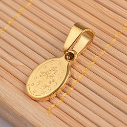 Golden Oval with Virgin Mary & Word 304 Stainless Steel Charms, Golden, 13.8x8x1.5mm, Hole: 4x7mm
