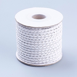 White Round Braided Cowhide Cords, White, 3mm, about 10.93 yards(10m)/roll