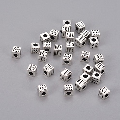 Antique Silver Tibetan Style Alloy Spacer Beads, Cube, Antique Silver, Lead Free & Cadmium Free, 4.5x4.5x4.5mm, Hole: 2.5mm