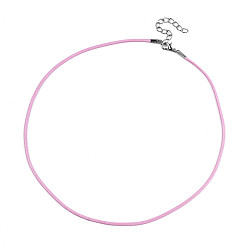 Бледно-Розовый Воском хлопка ожерелье шнура решений, с сплава Lobster Claw застежками и конечных железными цепями, платина, розовый жемчуг, 17.12 дюйм (43.5 см), 1.5 мм