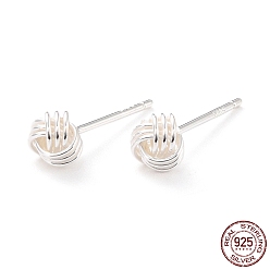 Серебро Тканевый узел 925 серьги-гвоздики из стерлингового серебра для девочек и женщин, изящные минималистичные серьги-почты, серебряные, 16x5 мм, штифты : 1 мм