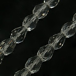 Clear Glass Beads Strands, Faceted, teardrop, Clear, 15x10mm, Hole: 1mm, about 50pcs/strand, 26.6 inch