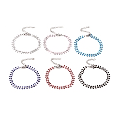 Couleur Mélangete Bracelet chaînes à maillons de blé en émail, 304 bijoux en acier inoxydable pour femmes, couleur inox, couleur mixte, 6-7/8 pouce (17.5 cm)
