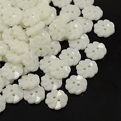 White Acrylic Buttons, 2-Hole, Dyed, Flower, White, 13x3mm, Hole: 2mm