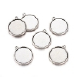 Antique Silver Tibetan Style Pendant Cabochon Settings, Double-sided Tray, Flat Round, Cadmium Free & Nickel Free & Lead Free, Antique Silver, 34x30x4.5mm, Hole: 3mm, Tray: 27mm, about 220pcs/kg