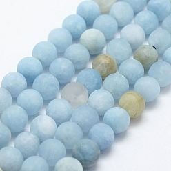 Aquamarine Natural Aquamarine Beads Strands, Frosted, Round, 6mm, Hole: 1mm, about 64pcs/strand, 15.55 inch(39.5cm)