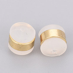 Real 18K Gold Plated Brass Rubber Ear Nuts, Earring Backs, Nickel Free, Real 18K Gold Plated, 5.5x5.5mm, Hole: 0.5mm