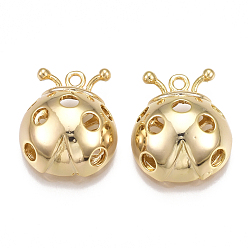 Real 18K Gold Plated Brass Pendants, Hollow, Ladybug, Nickel Free, Real 18K Gold Plated, 20x17x8mm, Hole: 1.5mm