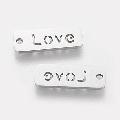 Stainless Steel Color 304 Stainless Steel Pendants, Rectangle with Word Love, Stainless Steel Color, 17x6x1mm, Hole: 1.5mm