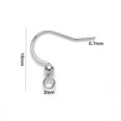Stainless Steel Color 304 Stainless Steel French Earring Hooks, Flat Earring Hooks, Ear Wire, with Horizontal Loop, Stainless Steel Color, 15~17x18mm, Hole: 2mm, 21 Gauge, Pin: 0.7mm