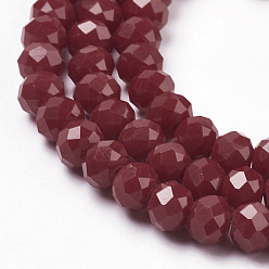 Rouge Foncé Facettes couleur unie verre rondelle perles brins, rouge foncé, 6x4mm, Trou: 1mm, Environ 87~90 pcs/chapelet, 15.7 pouce