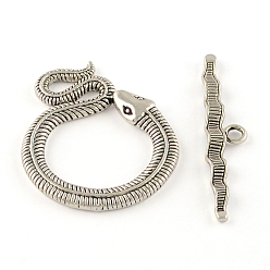 Antique Silver Tibetan Style Snake Toggle Clasps, Cadmium Free & Nickel Free & Lead Free, Antique Silver, Snake: 46x36x3mm, Hole: 4mm, Bar: 51x10x3mm, Hole: 3mm, about 93sets/1000g