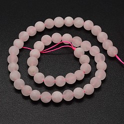 Rose Quartz Natural Rose Quartz Beads Strands, Frosted, Round, 8mm, Hole: 1mm, about 48pcs/strand, 15.1 inch