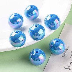 Bleu Ciel Foncé Perles acryliques opaques, de couleur plaquée ab , ronde, bleu profond du ciel, 20x19mm, Trou: 2~3mm, environ111 pcs / 500 g