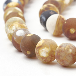 Fire Agate Dyed Natural Fire Crackle Agate Beads Strands, Frosted, Round, 10mm, Hole: 1.2mm, about 37~40pcs/strand, 14.9~15.1 inch(38~38.5cm)