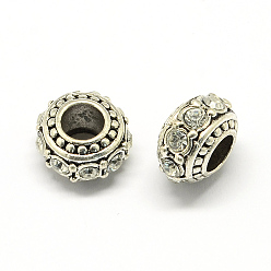 Crystal Alloy Rhinestone European Beads, Rondelle Large Hole Beads, Crystal, 11x7mm, Hole: 4.5mm