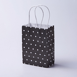 Black kraft Paper Bags, with Handles, Gift Bags, Shopping Bags, Rectangle, Polka Dot Pattern, Black, 15x11x6cm